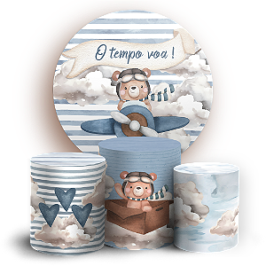 Capas Painel Redondo e Trio Cilindro Sublimado - Ursinho Aviador