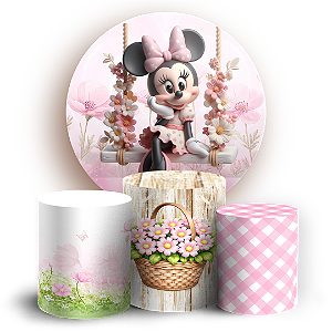 Capas Painel Redondo e Trio Cilindro Sublimado - Fazendinha Mickey e Minnie