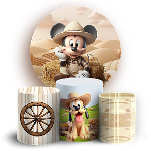 Capas Painel Redondo e Trio Cilindro Sublimado - Fazendinha Mickey e Minnie