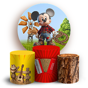 Capas Painel Redondo e Trio Cilindro Sublimado - Fazendinha Mickey e Minnie