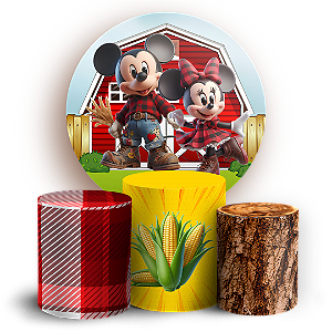 Capas Painel Redondo e Trio Cilindro Sublimado - Fazendinha Mickey e Minnie