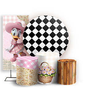 Capas Painel Redondo Trio Cilindro e Faixa Lateral Sublimado - Fazendinha Mickey e Minnie