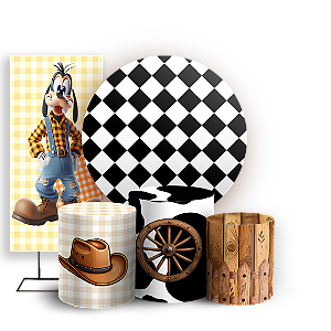 Capas Painel Redondo Trio Cilindro e Faixa Lateral Sublimado - Fazendinha Mickey e Minnie