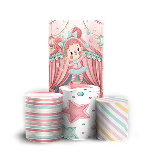 Capas Faixa Lateral e Trio Cilindro Sublimado Veste Fácil - Circo Rosa