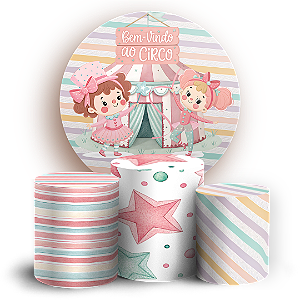 Capas Painel Redondo e Trio Cilindro Sublimado - Circo Rosa