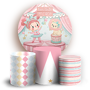 Capas Painel Redondo e Trio Cilindro Sublimado - Circo Rosa