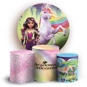 Capas Painel Redondo e Trio Cilindro Sublimado - Academia Unicornio