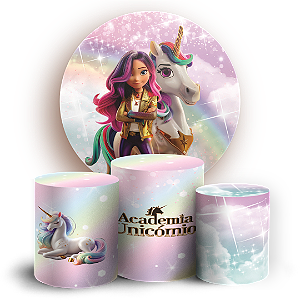 Capas Painel Redondo e Trio Cilindro Sublimado - Academia Unicornio