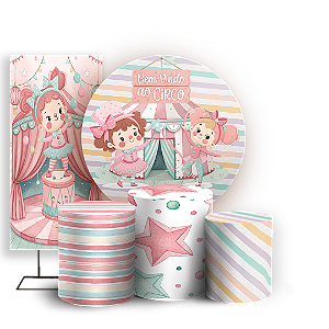 Capas Painel Redondo Trio Cilindro e Faixa Lateral Sublimado - Circo Rosa