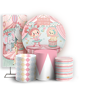 Capas Painel Redondo Trio Cilindro e Faixa Lateral Sublimado - Circo Rosa