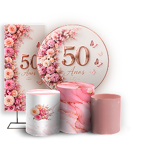 Capas Painel Redondo Trio Cilindro e Faixa Lateral Sublimado - 50 Anos