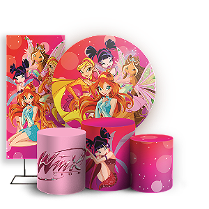 Capas Painel Redondo Trio Cilindro e Faixa Lateral Sublimado - Winx