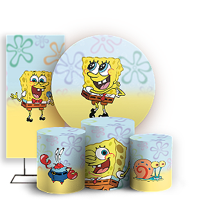 Capas Painel Redondo Trio Cilindro e Faixa Lateral Sublimado - Bob Esponja