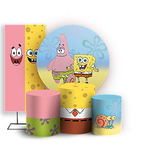 Capas Painel Redondo Trio Cilindro e Faixa Lateral Sublimado - Bob Esponja