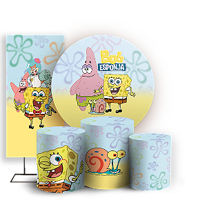 Capas Painel Redondo Trio Cilindro e Faixa Lateral Sublimado - Bob Esponja