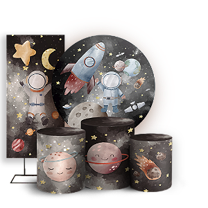 Capas Painel Redondo Trio Cilindro e Faixa Lateral Sublimado - Astronauta