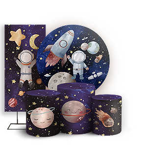 Capas Painel Redondo Trio Cilindro e Faixa Lateral Sublimado - Astronauta