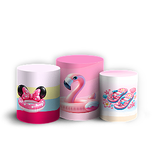 Capas Trio Cilindro Sublimado Veste Fácil - Minnie Pool Party