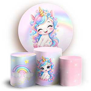 Capas Painel Redondo e Trio Cilindro Sublimado - Unicornio