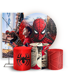 Capas Painel Redondo Trio Cilindro e Faixa Lateral Sublimado - Homem Aranha