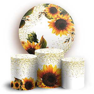 Capas Painel Redondo e Trio Cilindro Sublimado - Girassol Floral