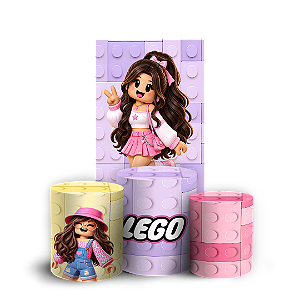 Capas Faixa Lateral e Trio Cilindro Sublimado Veste Fácil - Lego Rosa