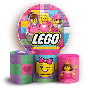 Capas Painel Redondo e Trio Cilindro Sublimado - Lego Rosa