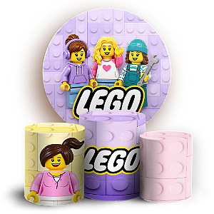Capas Painel Redondo e Trio Cilindro Sublimado - Lego Rosa