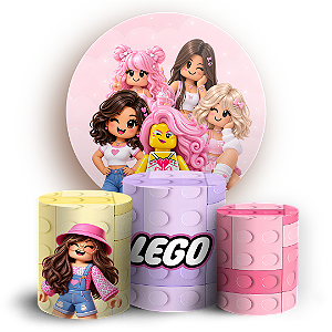 Capas Painel Redondo e Trio Cilindro Sublimado - Lego Rosa