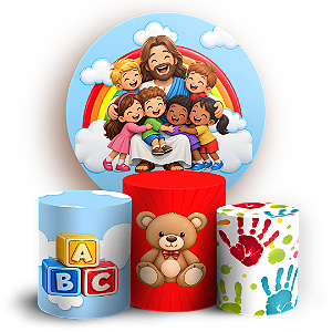 Capas Painel Redondo e Trio Cilindro Sublimado - Dia das Crianças