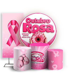 Capas Painel Redondo Trio Cilindro e Faixa Lateral Sublimado - Outubro Rosa