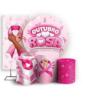 Capas Painel Redondo Trio Cilindro e Faixa Lateral Sublimado - Outubro Rosa