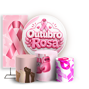 Capas Painel Redondo Trio Cilindro e Faixa Lateral Sublimado - Outubro Rosa