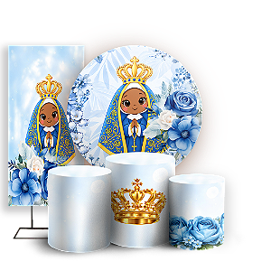 Capas Painel Redondo Trio Cilindro e Faixa Lateral Sublimado - Nossa Senhora Aparecida