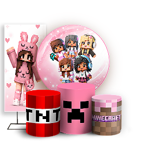 Capas Painel Redondo Trio Cilindro e Faixa Lateral Sublimado - Minecraft