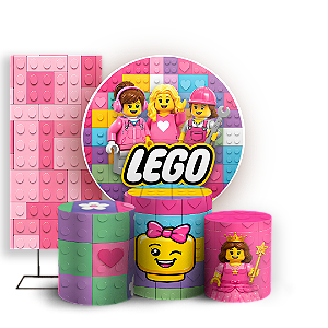Capas Painel Redondo Trio Cilindro e Faixa Lateral Sublimado - Lego Rosa