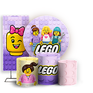 Capas Painel Redondo Trio Cilindro e Faixa Lateral Sublimado - Lego Rosa
