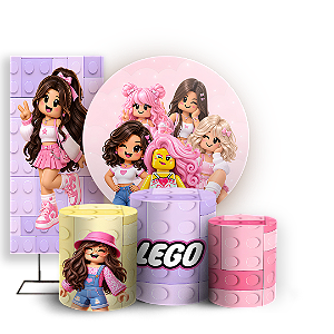 Capas Painel Redondo Trio Cilindro e Faixa Lateral Sublimado - Lego Rosa