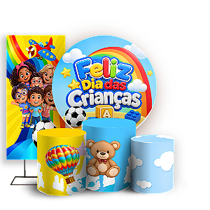 Capas Painel Redondo Trio Cilindro e Faixa Lateral Sublimado - Dia das Crianças