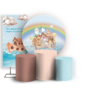 Capas Painel Redondo Trio Cilindro e Faixa Lateral Sublimado - A Arca de Noé