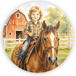 Capa Painel Redondo Sublimado - Menino com Cavalo
