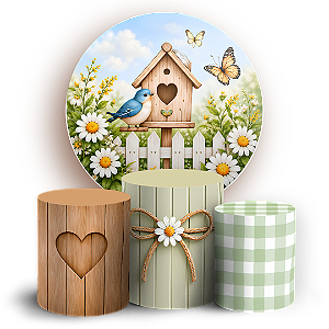Capas Painel Redondo e Trio Cilindro Sublimado - Jardim