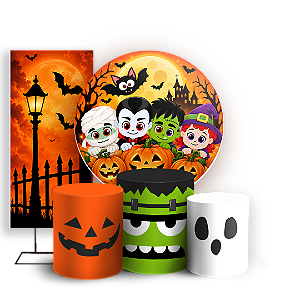 Capas Painel Redondo Trio Cilindro e Faixa Lateral Sublimado - Halloween