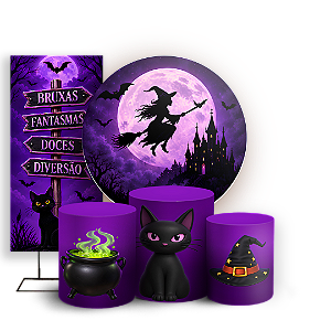 Capas Painel Redondo Trio Cilindro e Faixa Lateral Sublimado - Halloween