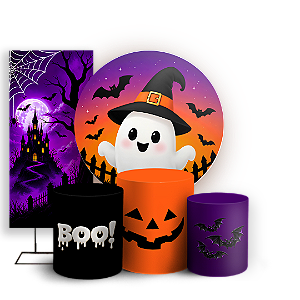 Capas Painel Redondo Trio Cilindro e Faixa Lateral Sublimado - Halloween