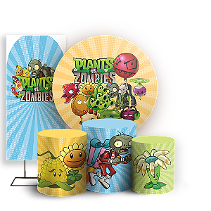 Capas Painel Redondo Trio Cilindro e Faixa Lateral Sublimado - Plant Zombie