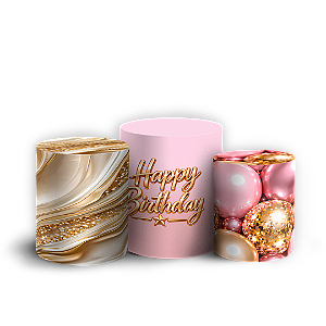 Capas Trio Cilindro Sublimado Veste Fácil - Happy Birthday
