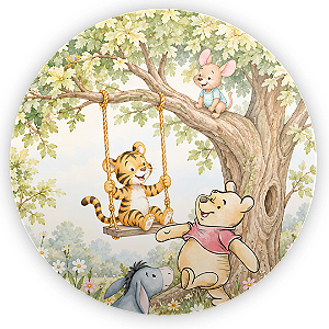 Capa Painel Redondo Sublimado - Ursinho Pooh Aquarela