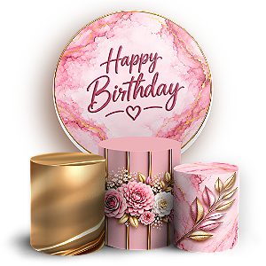 Capas Painel Redondo e Trio Cilindro Sublimado - Happy Birthday