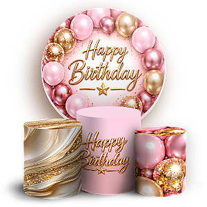 Capas Painel Redondo e Trio Cilindro Sublimado - Happy Birthday